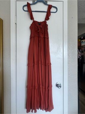 Rust Red Maxi Sundress with Ruffle Straps & Pockets